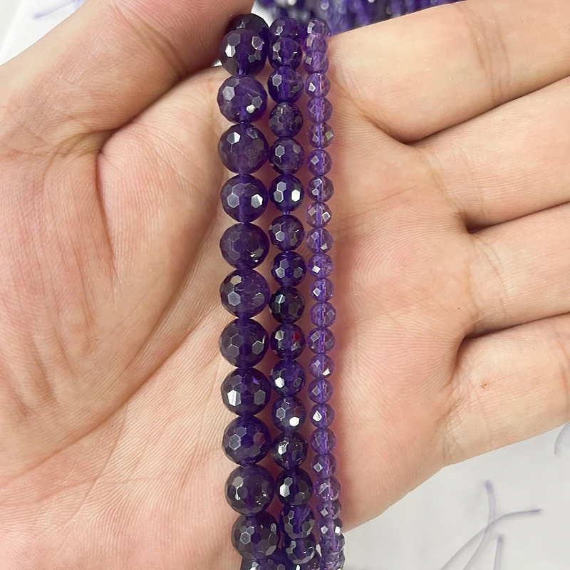 4 6 8mm Nature del stein runde facettierte lila Amethrst lose Perle DIY Armband Halskette Ohrringe Schmuck machen Energie Kristall – Detail 5