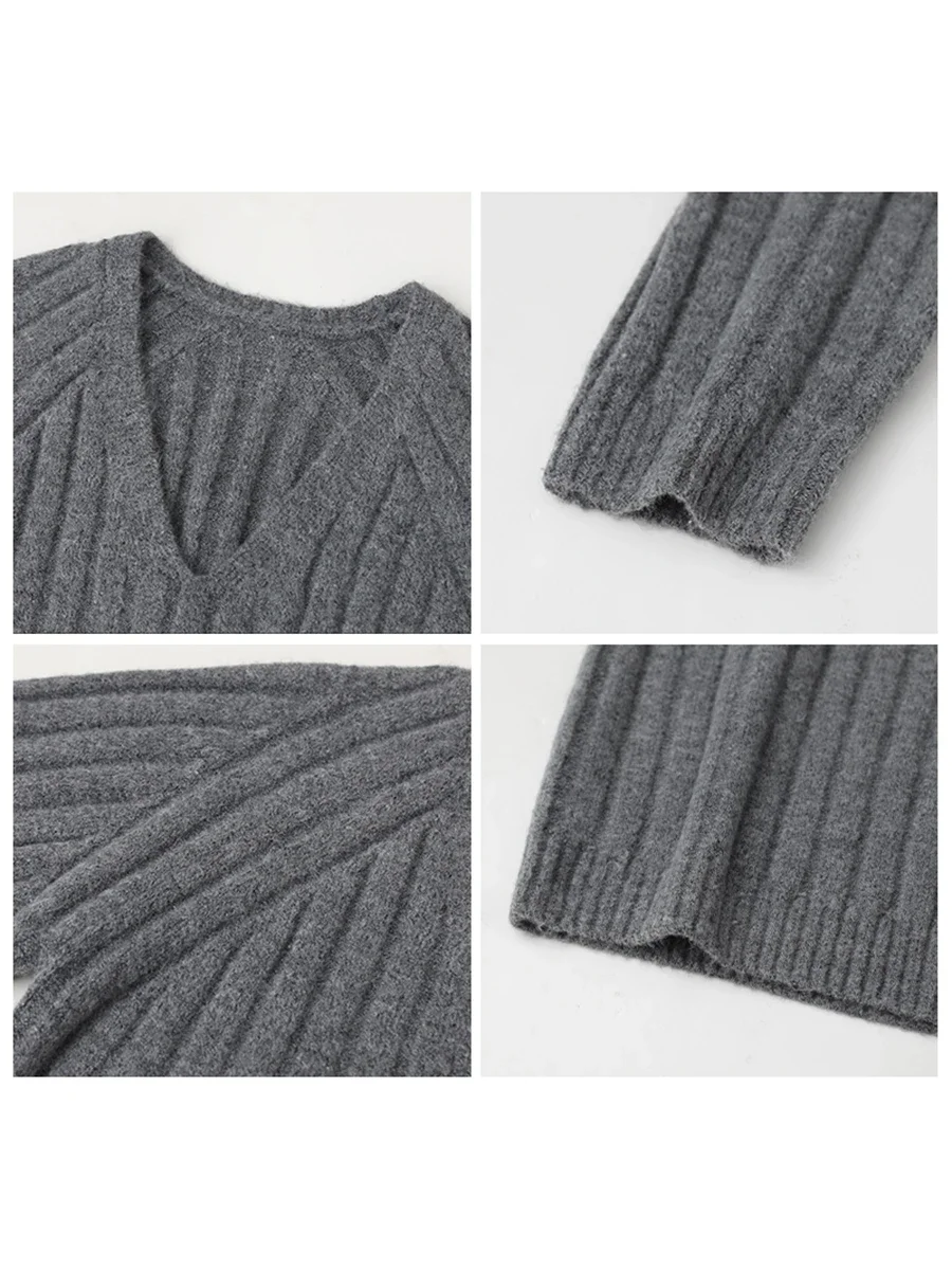 CHIC VEN Women Knitted Sweater Loose Casual New Soft V-neck Thick Pit Stripe Jumpers Mohair Female Tops Autumn Winter 2023