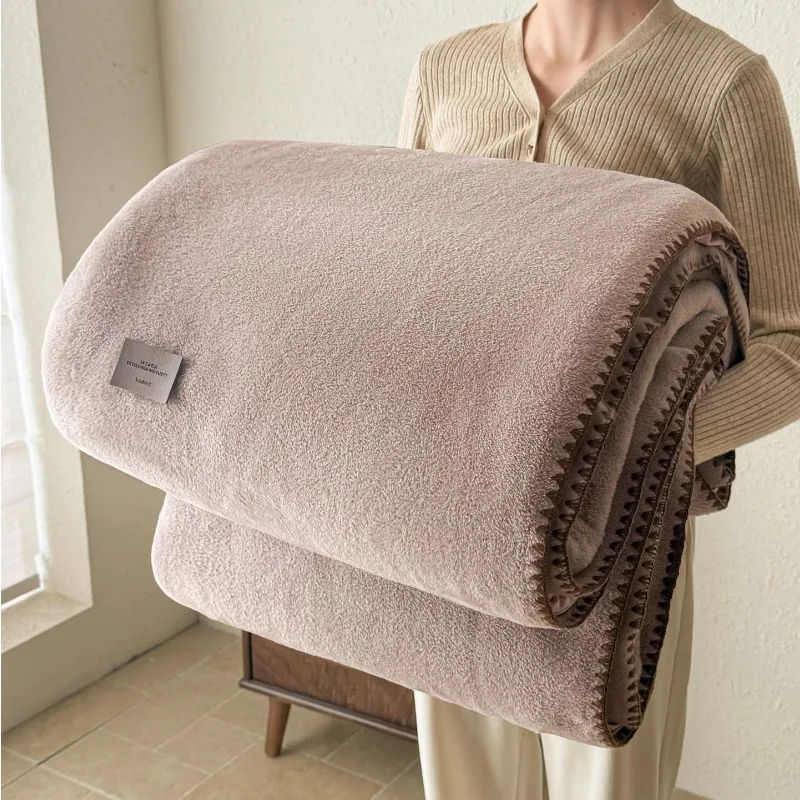 Solid color thickened winter half-sided fleece double-sided imitation cashmere blanket warm fleece shawl blanket