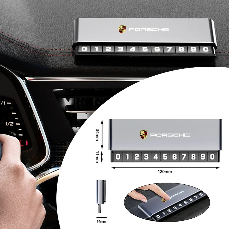 Placa de números de estacionamiento temporal para coche, pegatinas ajustables deslizantes de aleación de aluminio para Porsche Cayenne Panamera Macan Boxster 911 718