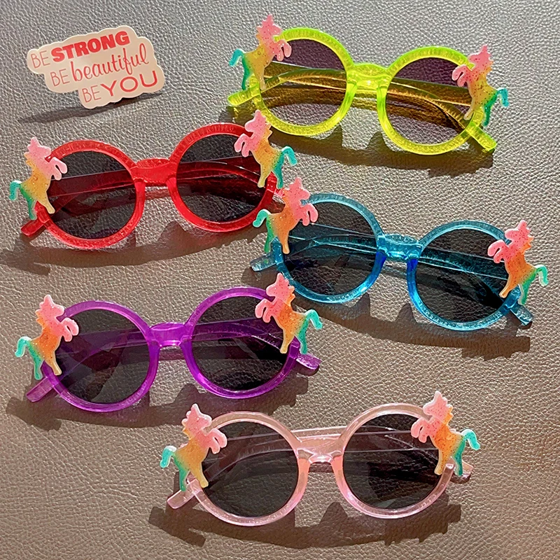 2024 New Children Round Frame Cartoon Horse Sunglasses UV400 Girls Boys Cute Outdoor Sun Protection Sunglasses Kids Sun Glasses