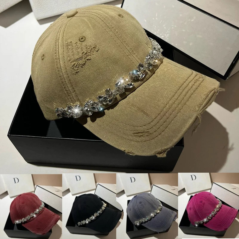 New Fashion Diamond Baseball Cap Women's Fashionable Korean Style Outdoor Breathable Comfortable Solid Color Sun Protection Hats