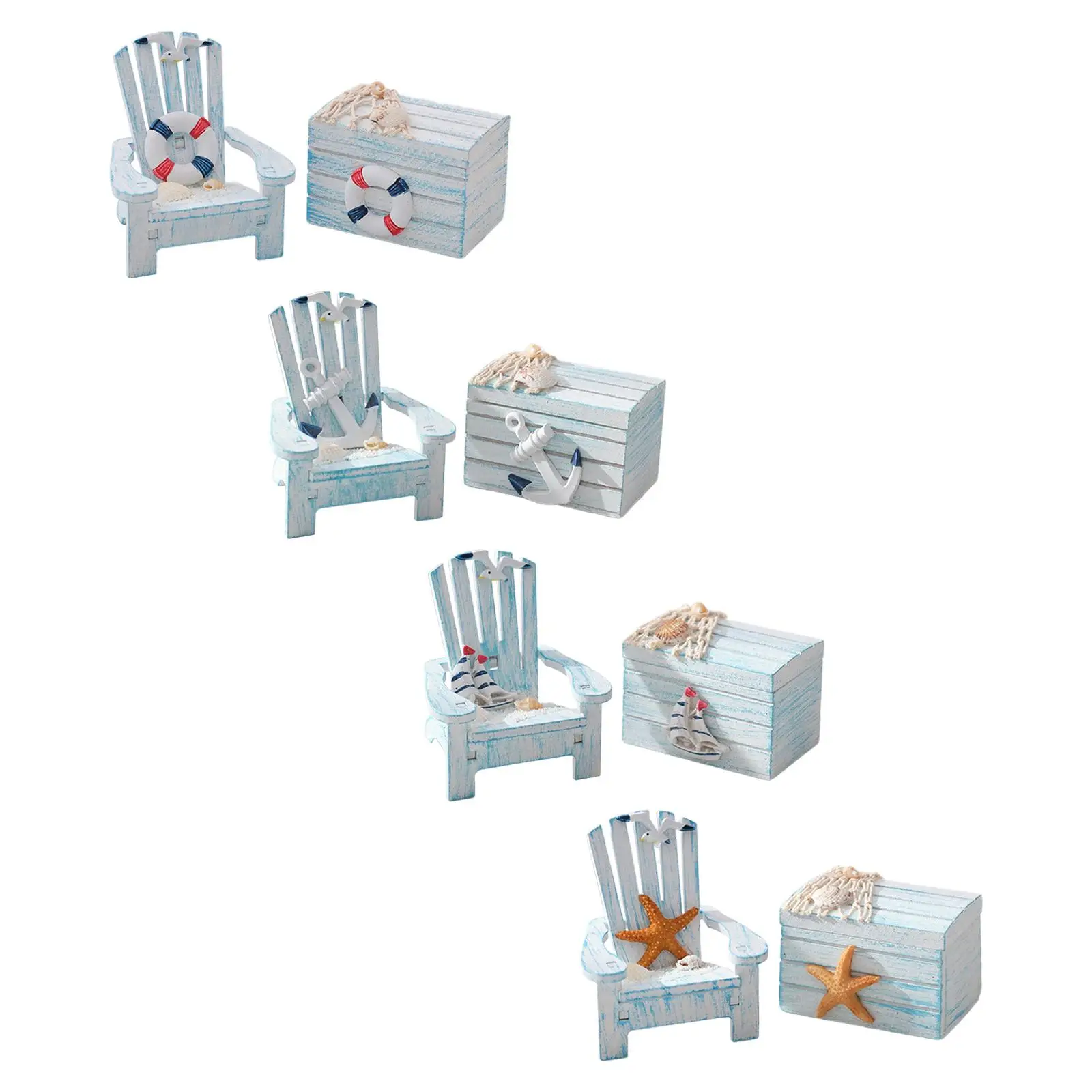 2Pcs Nautical Ornament Mini Chair and Chest Craft Decorative Miniature Decoration for Nursery Tables Shelves Playhouse Vanity image 2