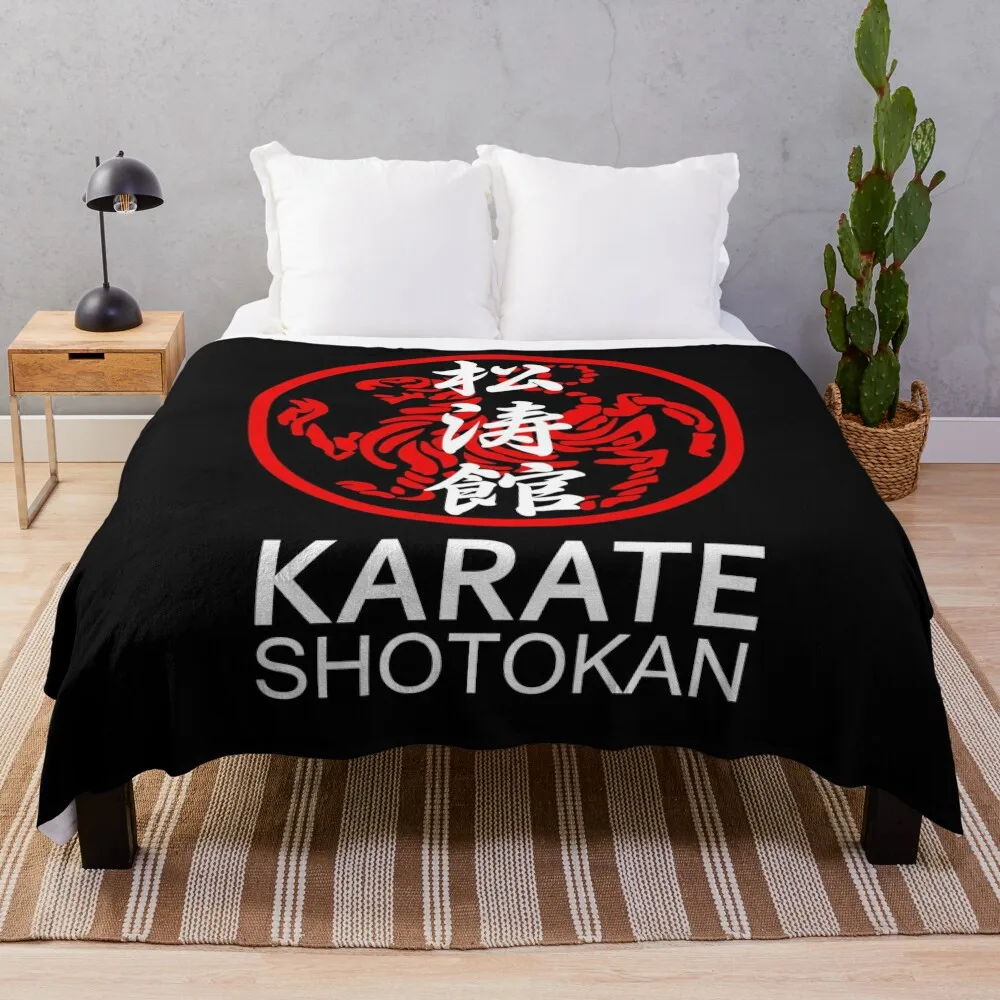 Shotokan Karate Symbol and Kanji White Text Throw Blanket Decorative Bed Blankets Summer Bedding Blankets Flannels Blanket