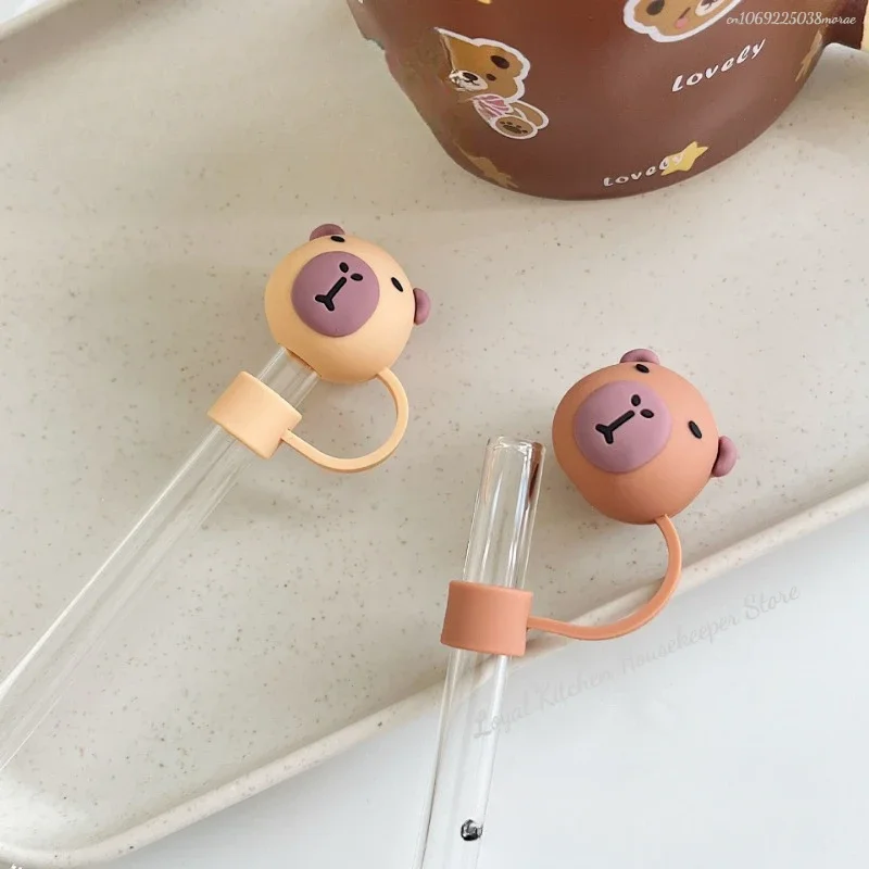10mm Cartoon Capybara Silicone Straw Tips Drinking Dust Cap Splash Proof Plugs Cover Creative Stanley Cup Accessories Straw