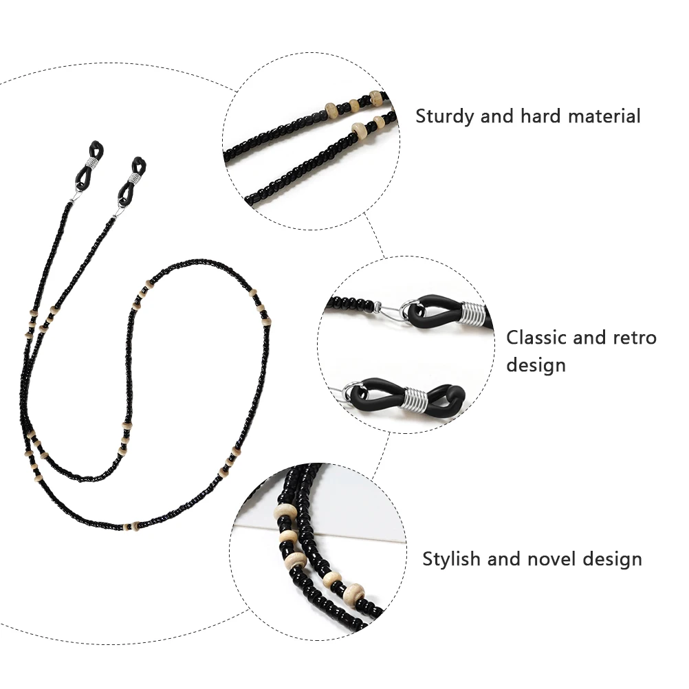 

2pcs Glasses Chain Black Retro Wooden Bead Eyeglasses Accessories Vintage Mask Chains Anti Lost Classic Design
