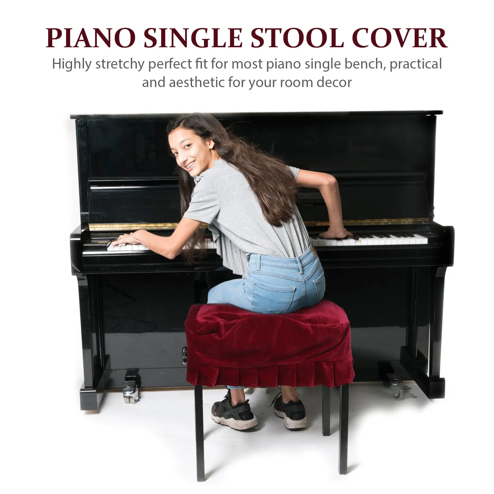 

Piano Stool Cover Golden Velvet Anti Slip Wrinkle Resistance Reusable Chair Protector Piano Bench Cushions Seat Covers Dust