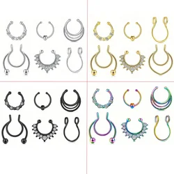 6Pcs 20G Fake Septum Fake Nose Ring Hoop  Faux Nose Piercing Hoop Clip On Nose Rings Non Piercing Fake Nose Septum Lip Ear Ring