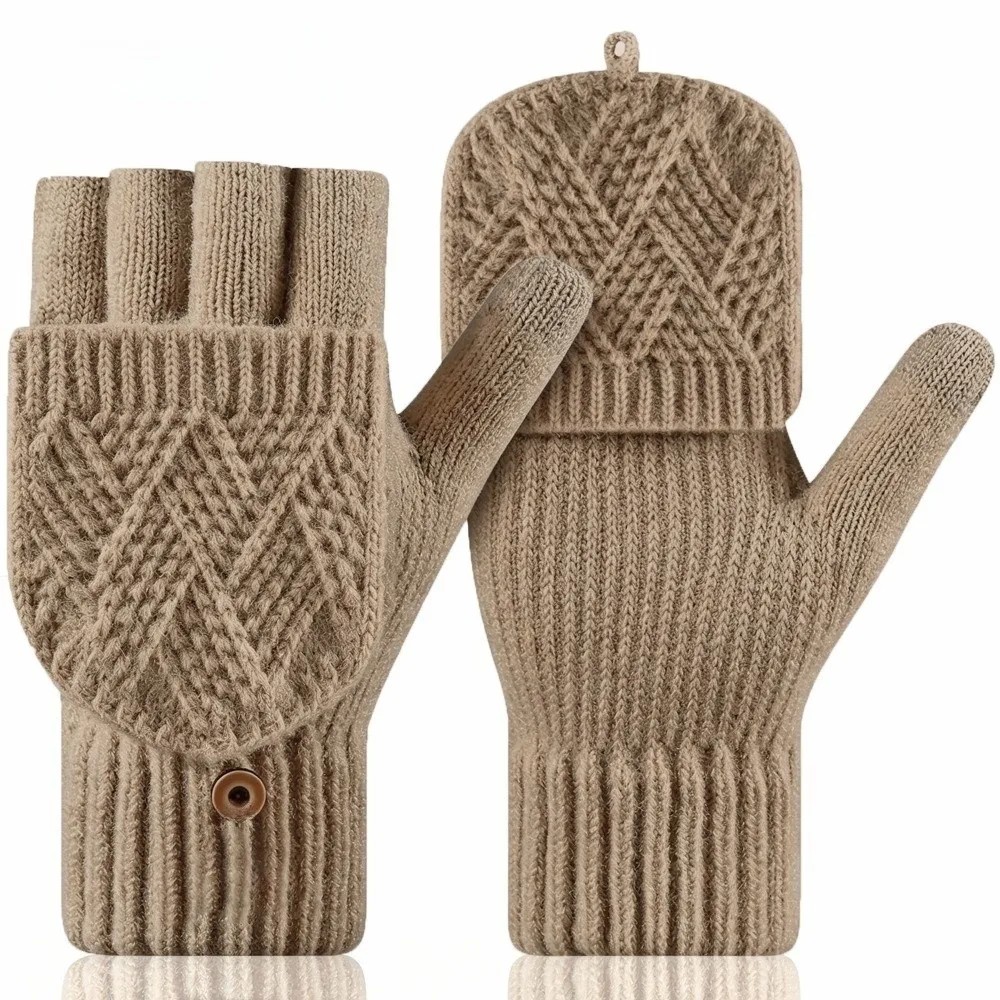 Fashion Thick Winter Knitted Gloves Keep Warm Solid Color Touchscreen Gloves Exposed Finger Mittens Winter