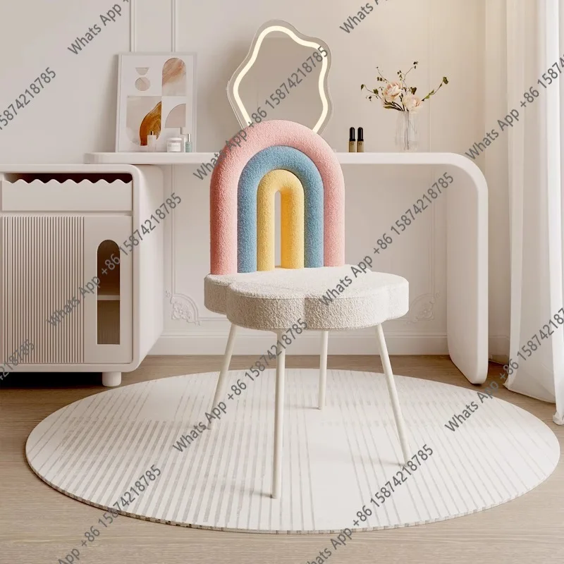 

Makeup Chair Premium Nail Stool Simple Dresser Chair Cream Style Girls Bedroom Rainbow Back Chair Dressing Stool