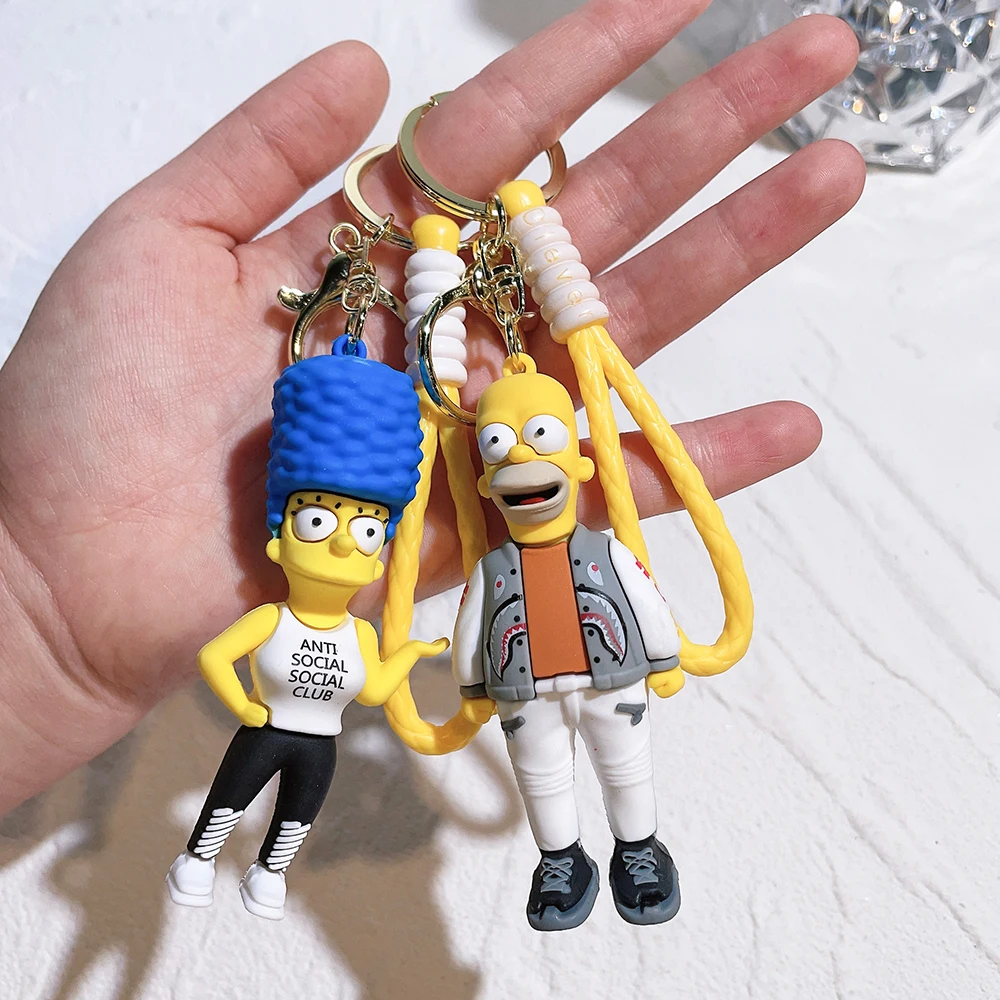 Disney Simpsons Keychain Cartoon Action FigureKey Chain Baby Pendant Couples Fashion CarAccessories Gifts Keyring Cute