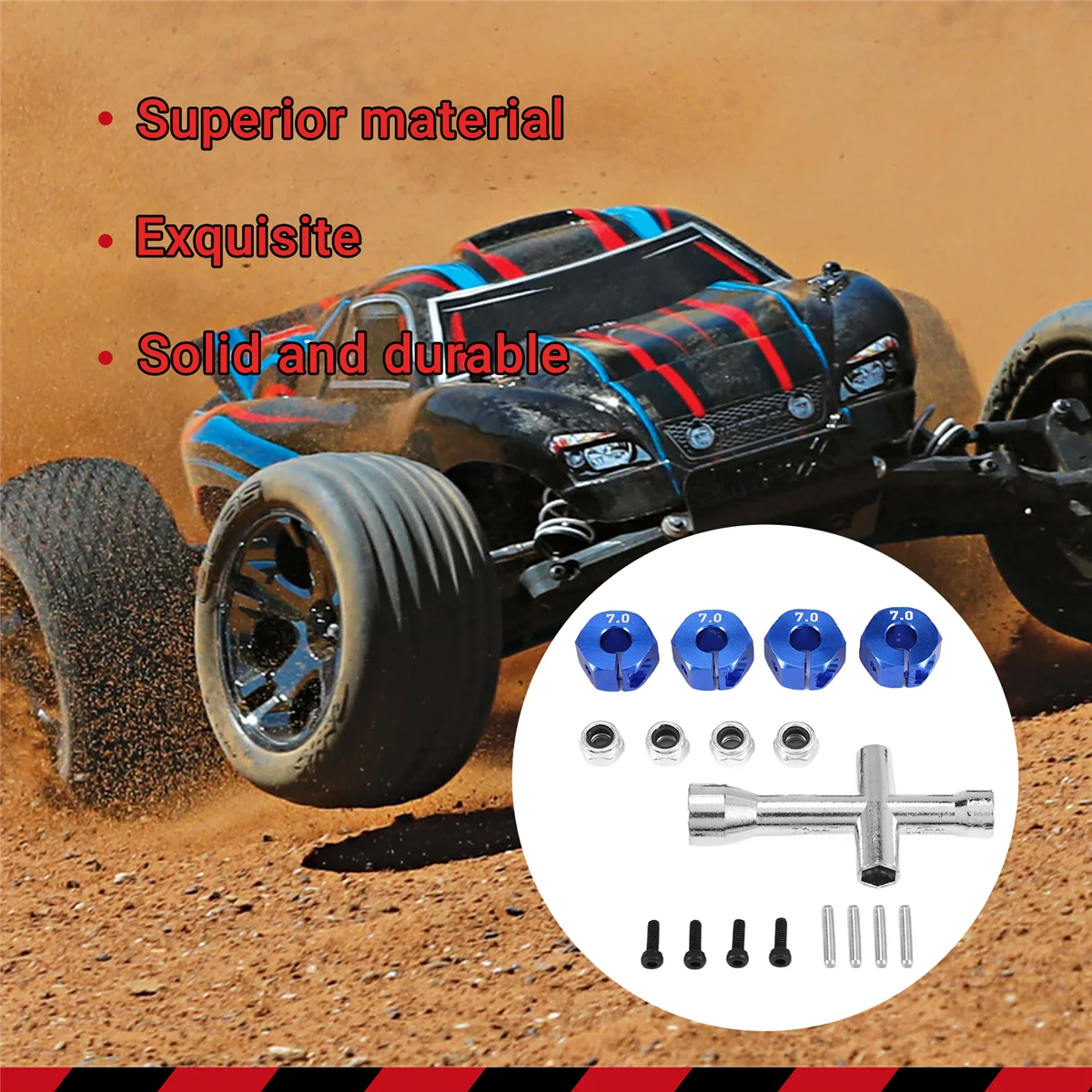 Adaptador de cubo de rueda hexagonal de Metal de 12mm, tuerca de bloqueo con brida M4, llave cruzada para Traxxas 1/10 Slash 4X4 VXL 2WD Rustler RC Car