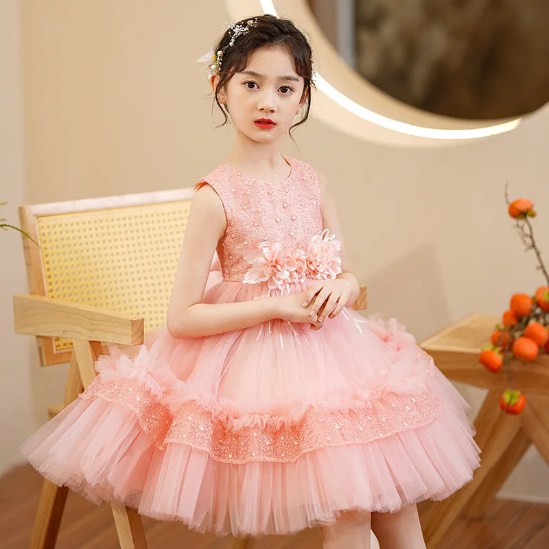 Dress for Girls Baby Casual Dresses Pleated Vestidos Wedding Party Evening Dresses Mesh Summer Children Clothes Girls Teenager