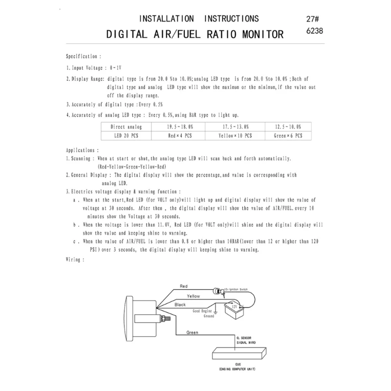 Professional 52mm 2 in 1 Gauge for Air Fuels Ratio 2 in 1 Racings Gauge 52mm Digital Vehicle Gauge Simple Installation