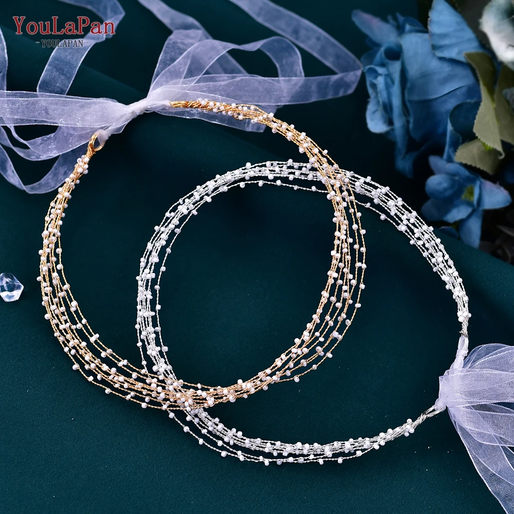 Topqueen Handgemaakte Kralen Hoofddeksel Voor Vrouw Bruid Hoofdband Bruiloft Tiara Haaraccessoires Party Meisje Bridal Hoofddeksels Gift HP28