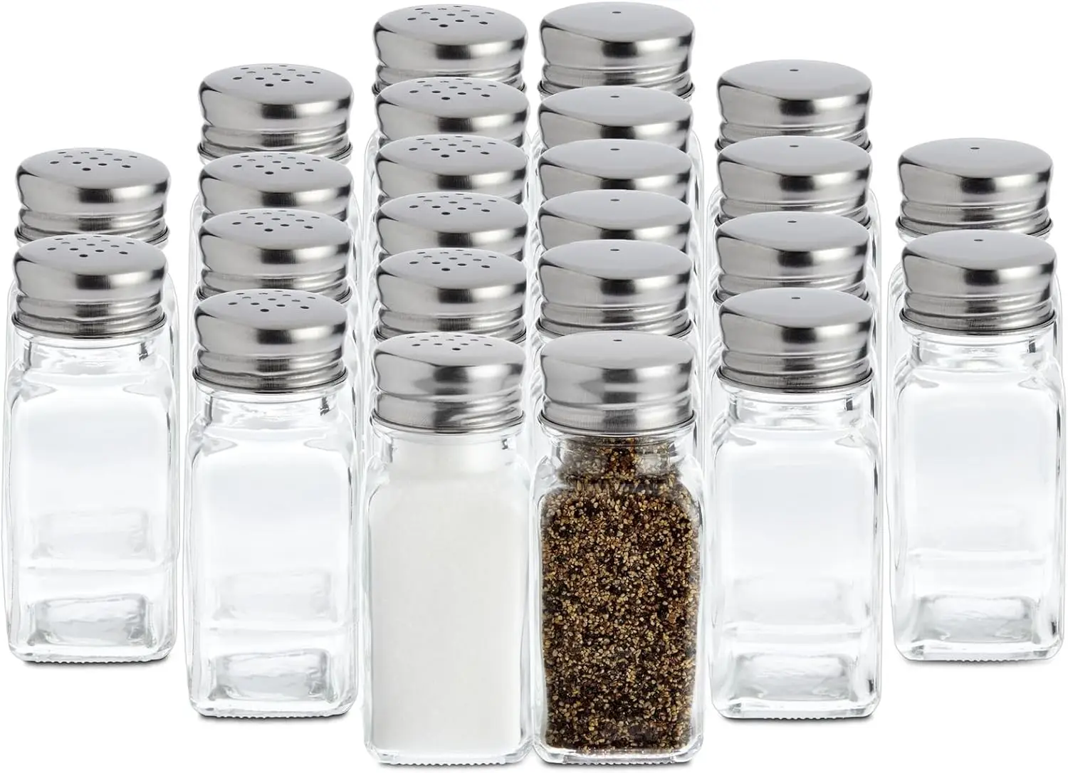 

24 Pack Clear Glass Salt and Pepper Shakers Bulk Set - 2 Oz Spice Containers for Restaurant, Catering, and Home Use