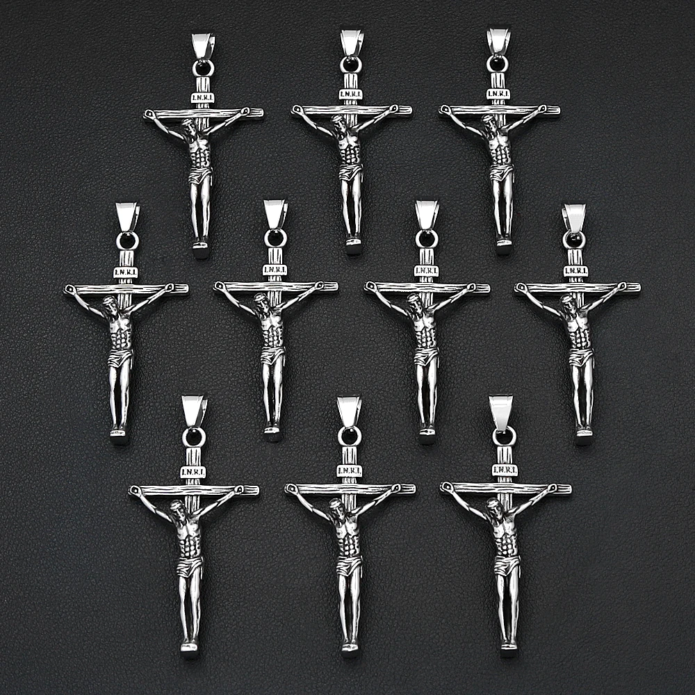 Vintage Jesus Cross Stainless Steel Pendant 1/2/5/10Pcs INRI Crucifix For Men Women Christian Amulet DIY Necklace Jewelry Making