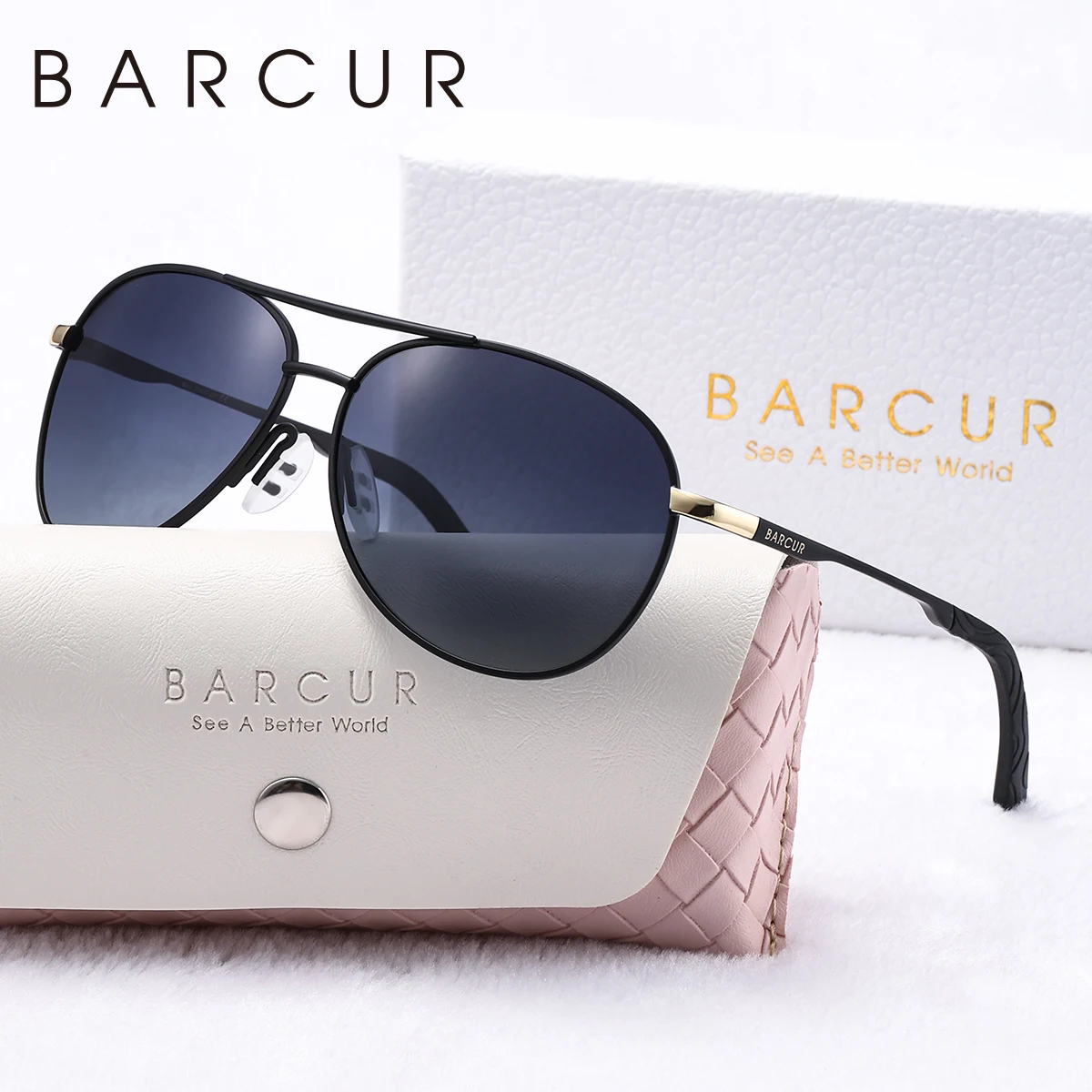 BARCUR Rosa polarisierte Sonnenbrille, leicht, Metall, ovaler Rahmen, blaue Farbverlaufslinse, Damen-Sonnenbrille, Bekleidungszubehör – Detail 5