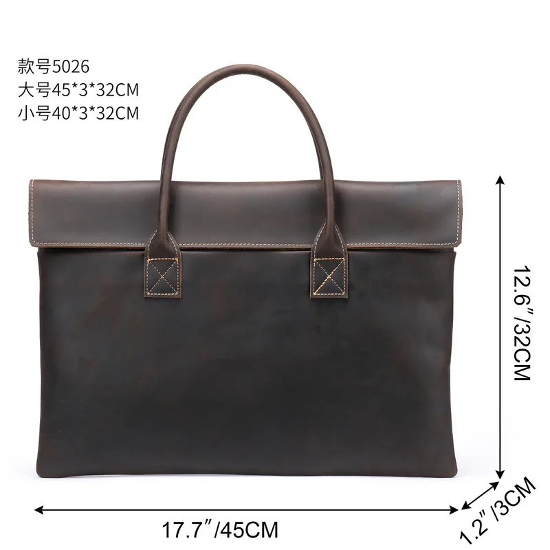 Men's Genuine Handbag Business Casual Briefcase Crazy Horse Leather Men's Computer Bag File Storage Official Bag Top-handle Bags