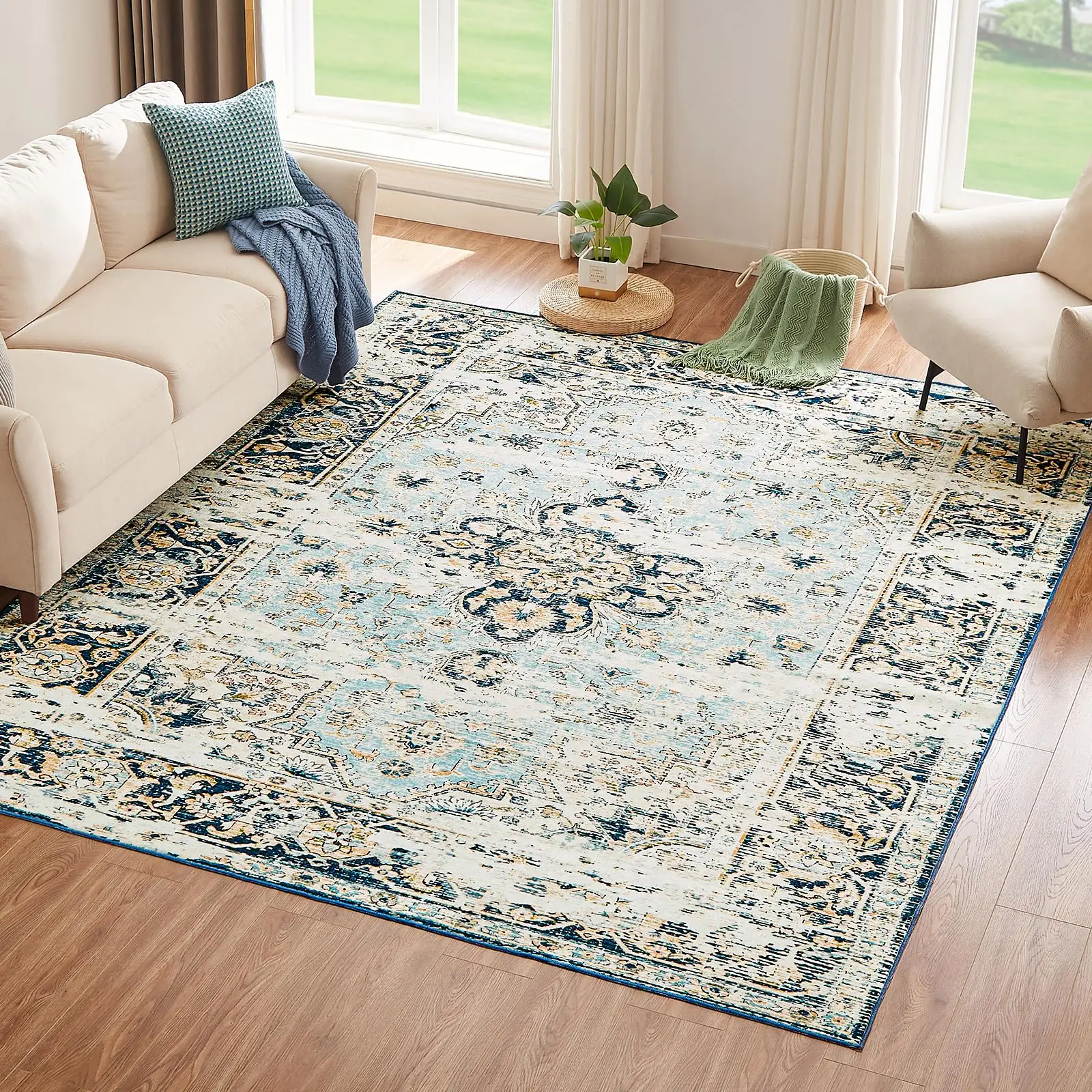 Orhopui Machine Washable Rug,Vintage Design Washable Area Rugs with Non Slip Rugs for Living Room Bedroom