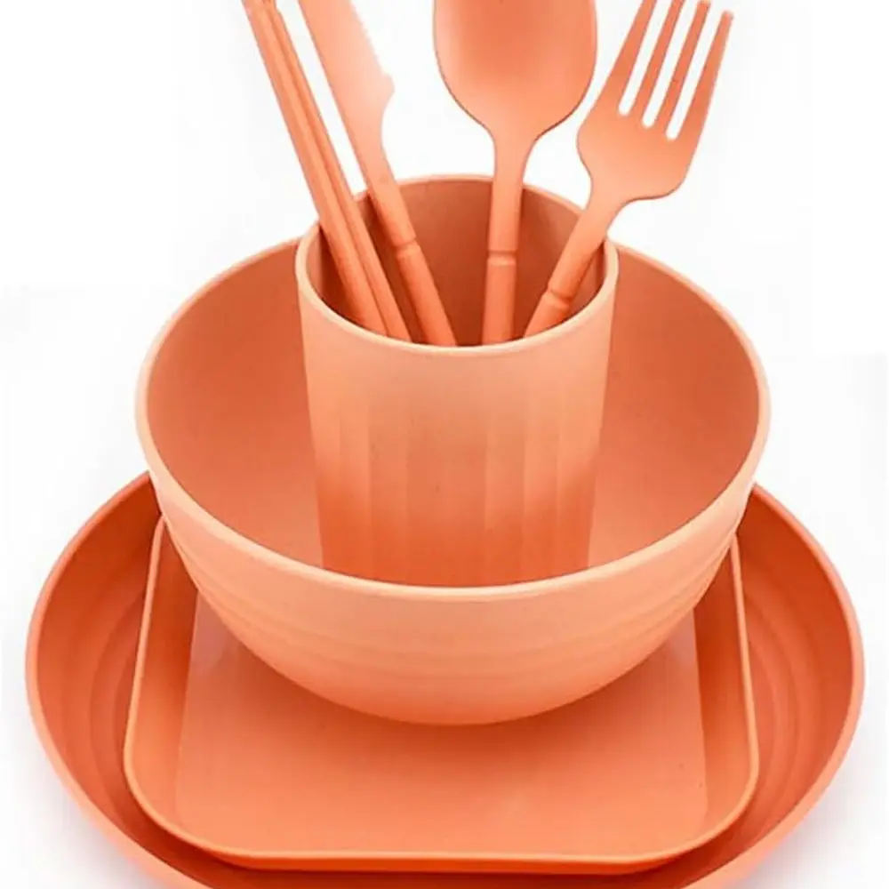 

Набор из 8 предметов из пшеничной соломы, кухонная посуда, наборы мисок, столовая посуда, обеденные тарелки, миска, чашка, тарелка, нож, ложка, вилка, палочки для еды