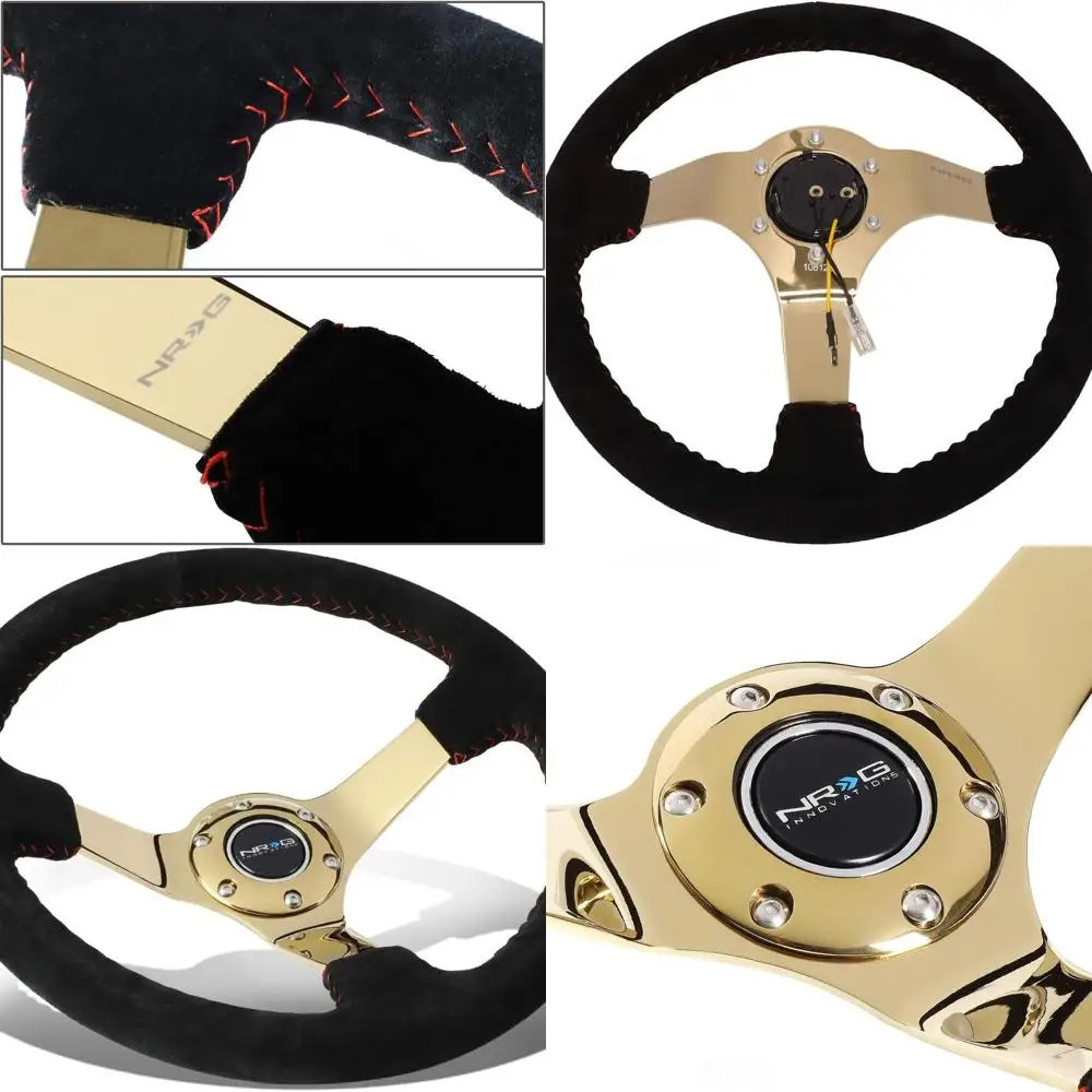 

NRG-RST-036GD-S Reinforced Steering Wheel - 350mm Sport Steering Wheel (3' deep) Black Suede with Red Baseball Stitching - Chrom