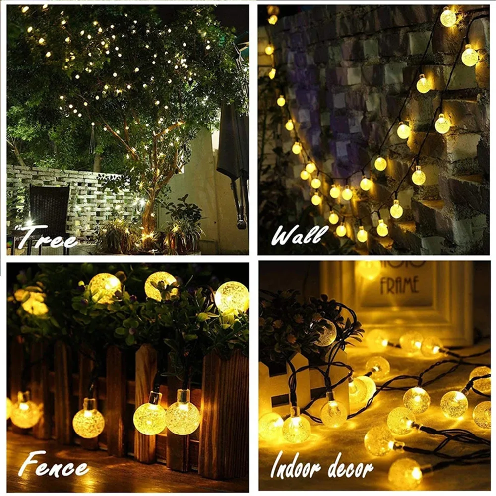 1 Pack 64FT IP65 Crystal Globe Solar String Lights 100 LED 8 Lighting Modes Solar Outdoor Lights For Halloween Christmas Party