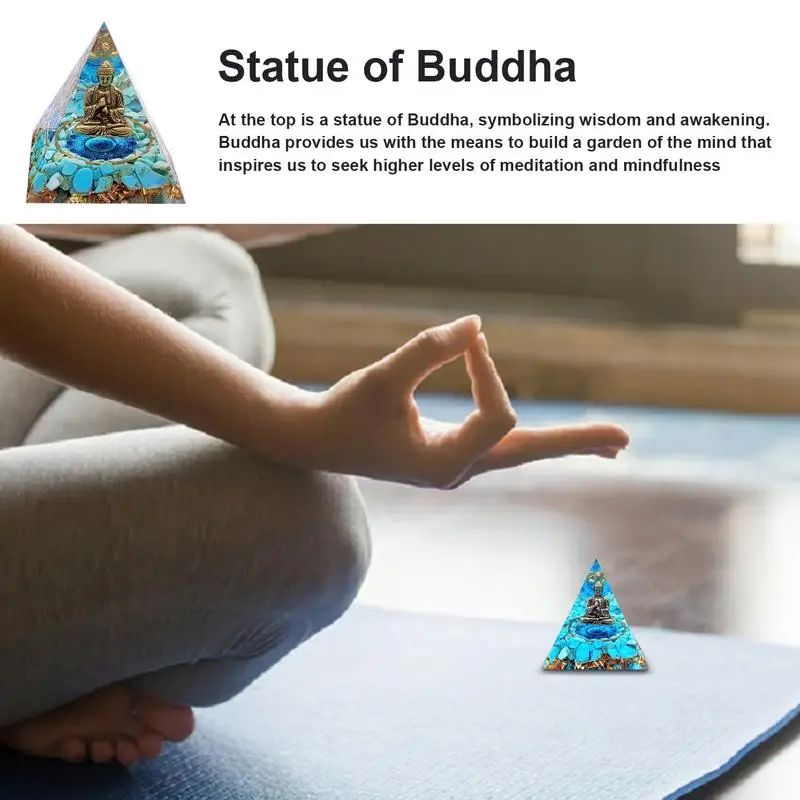 Buddha Figurine Orgonite Pyramid Energy Generator Reiki Chakras Multiplier EMF Protec Meditation Healing Crystal Orgone Pyramid