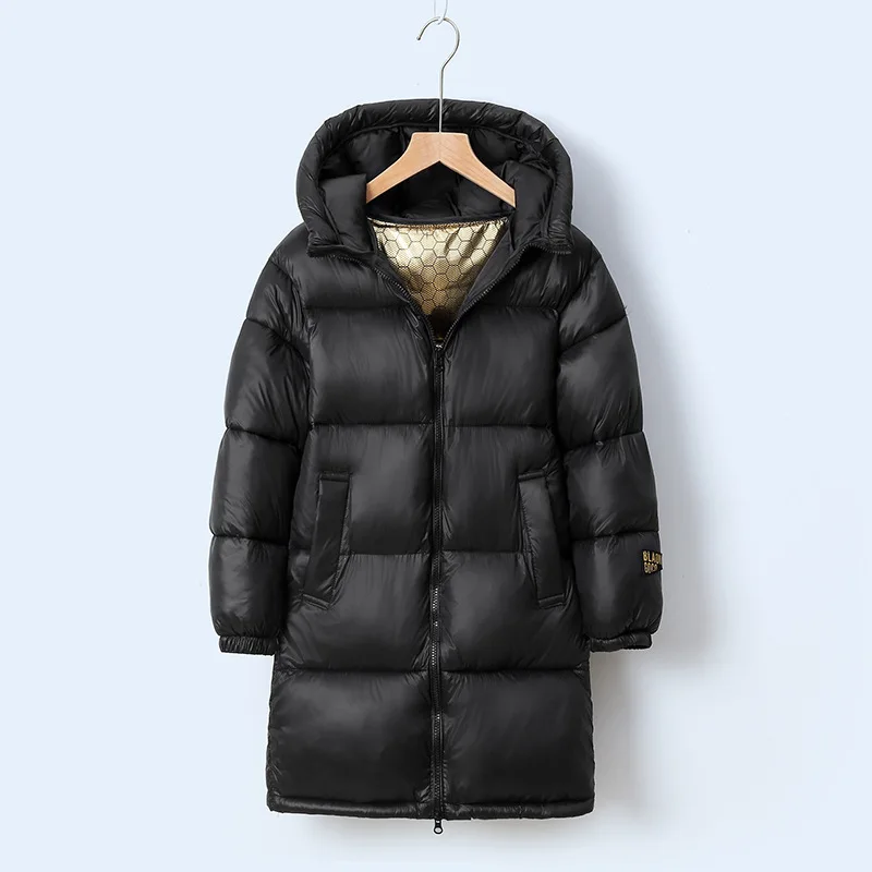 

Детская длинная куртка-пуховик с графеновым подогревом, черное золото, термозимнее пальто, одежда, тяжелая теплая парка для мальчиков и девочек