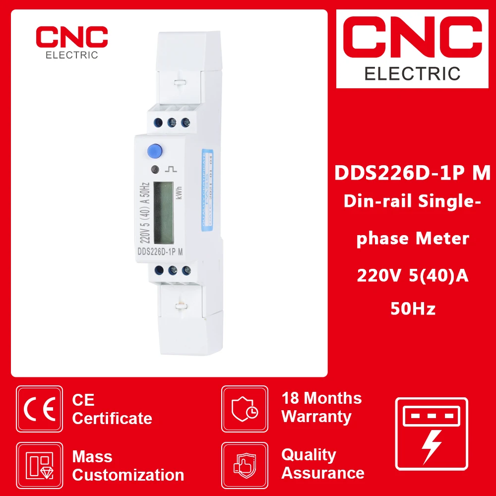 

CNC 1P M Single-phase Din-rail Energy Meter 40A 45A 110V 120V 220V 230V 240V 2000 imp/kWh 50/60Hz