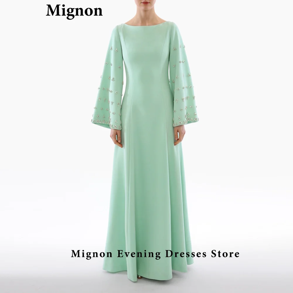 Mignon's 2024 Chic O-Neck Long Sleeve Floor-Length Gown, Subtle Luxury for Summer Weddings & Arabia Events