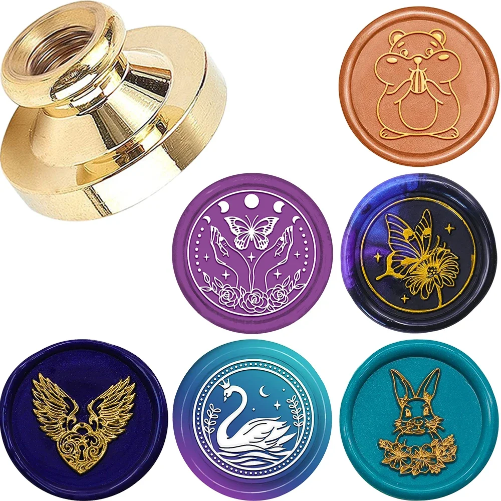 Wax Seal Stamp 25mm Removable Round Brass Header With Beautiful Animal Pattern For Decorating Gifts Envelopes Postcards Notebook