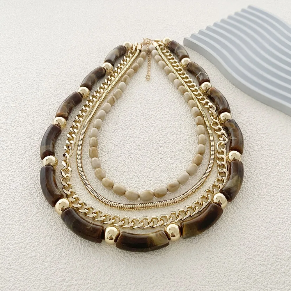 Fashion Retro Bohemian Necklace Long Dark Brown Multi Layer Necklace Rich Levels Bead Bead Necklace Lady