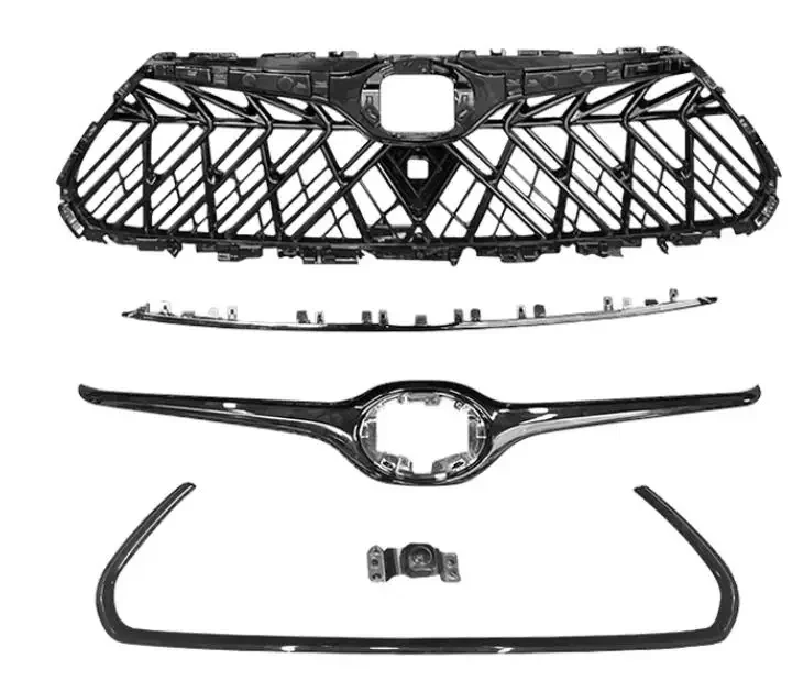 

New！ For Toyota Highlander 2021 2022 2023 ABS Black Knight Car Front Bumper Racing Grills Grille Around Trim