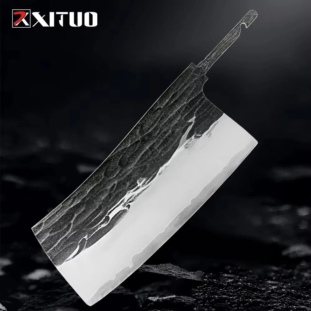 XITUO Chinese Cleaver Kitchen Knife Blank Super Sharp Handmade Forged 3-layer Composite 9CR18 Steel Knives Making DIY Material