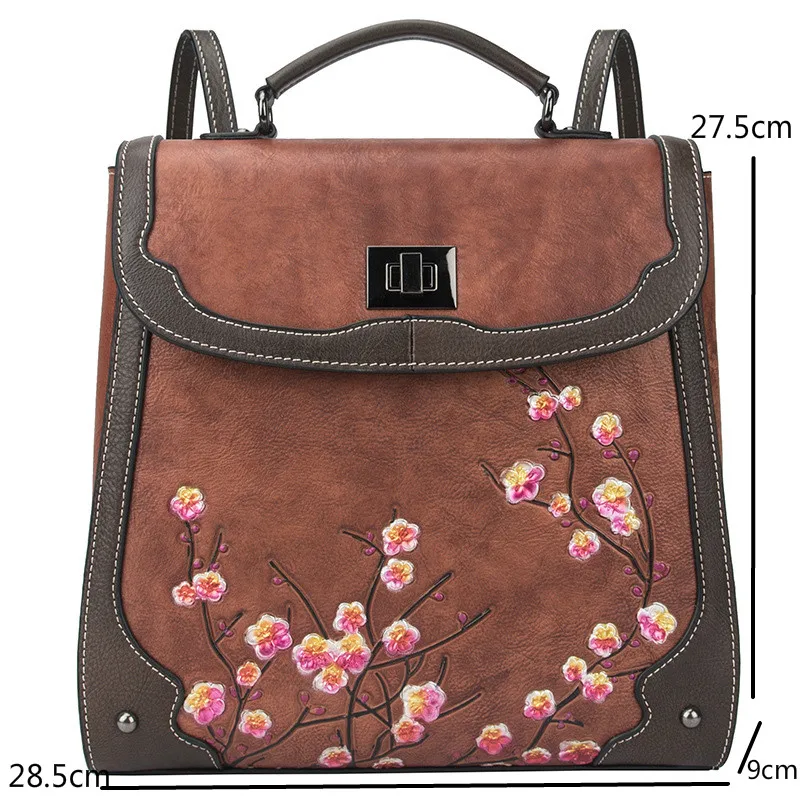 Johnature Handmade Embossing Genuine Leather Backpack 2024 New Vintage Women Bag Casual Nature Soft Cowhide Female Travel Bags