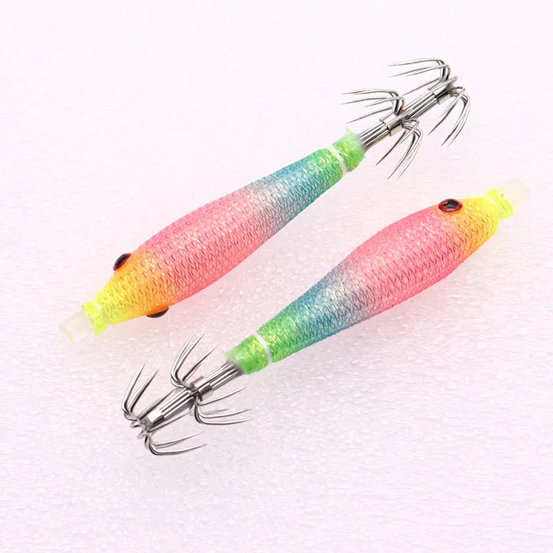 5pcs/bag 68mm UV Blowing Cloth Roll Luminous Tube Fishing Octopus Jig Wood Shrimp Bait Squid Hook pesca Fishing Explosion Hook