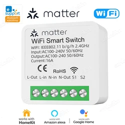 For Homekit Matter WiFi Smart Switch 16A Mini Relay Module Compatible with eWeLink App Homekit Voice Control For Alexa Google