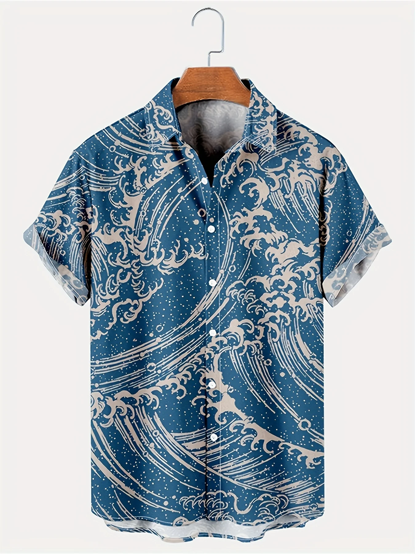 Men's Summer Casual Short Sleeve Button- Shirt Japanese Ukiyo-e Men Lapel Oriental Style Mens Vacation Outfits