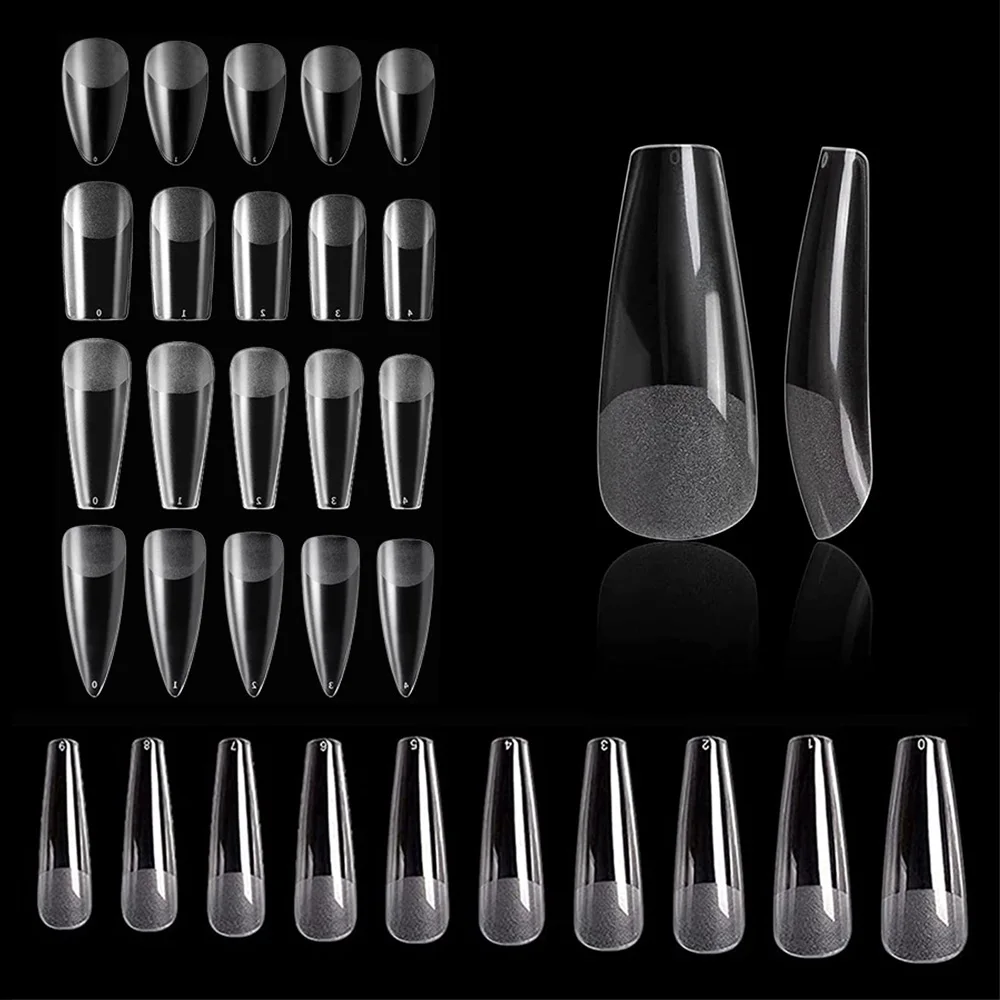 100pcs/box Artificial False Nails Semi-Frosted Full Cover Clear  Press on Nail Tips