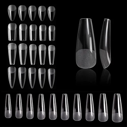 Imagen 1 del producto Uñas postizas artificiales semiesmeriladas, cubierta completa, prensa transparente en puntas de uñas, 100 unids/lote por caja