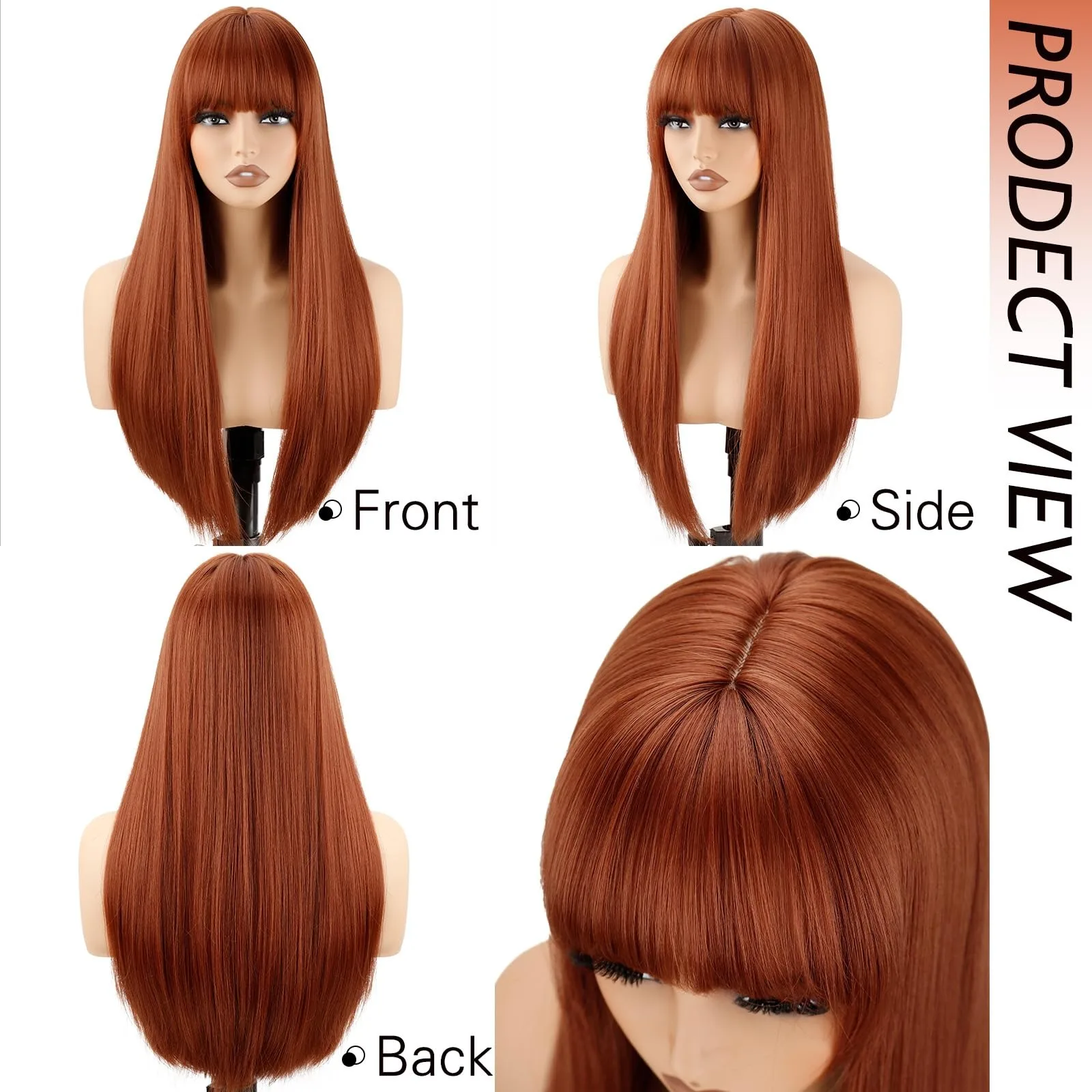 Orange Best-Selling Straight 26-Inch Synthetic Wig for Halloween Cosplay Role-Playing, Daily Use Wig with High-Temperature Hair.