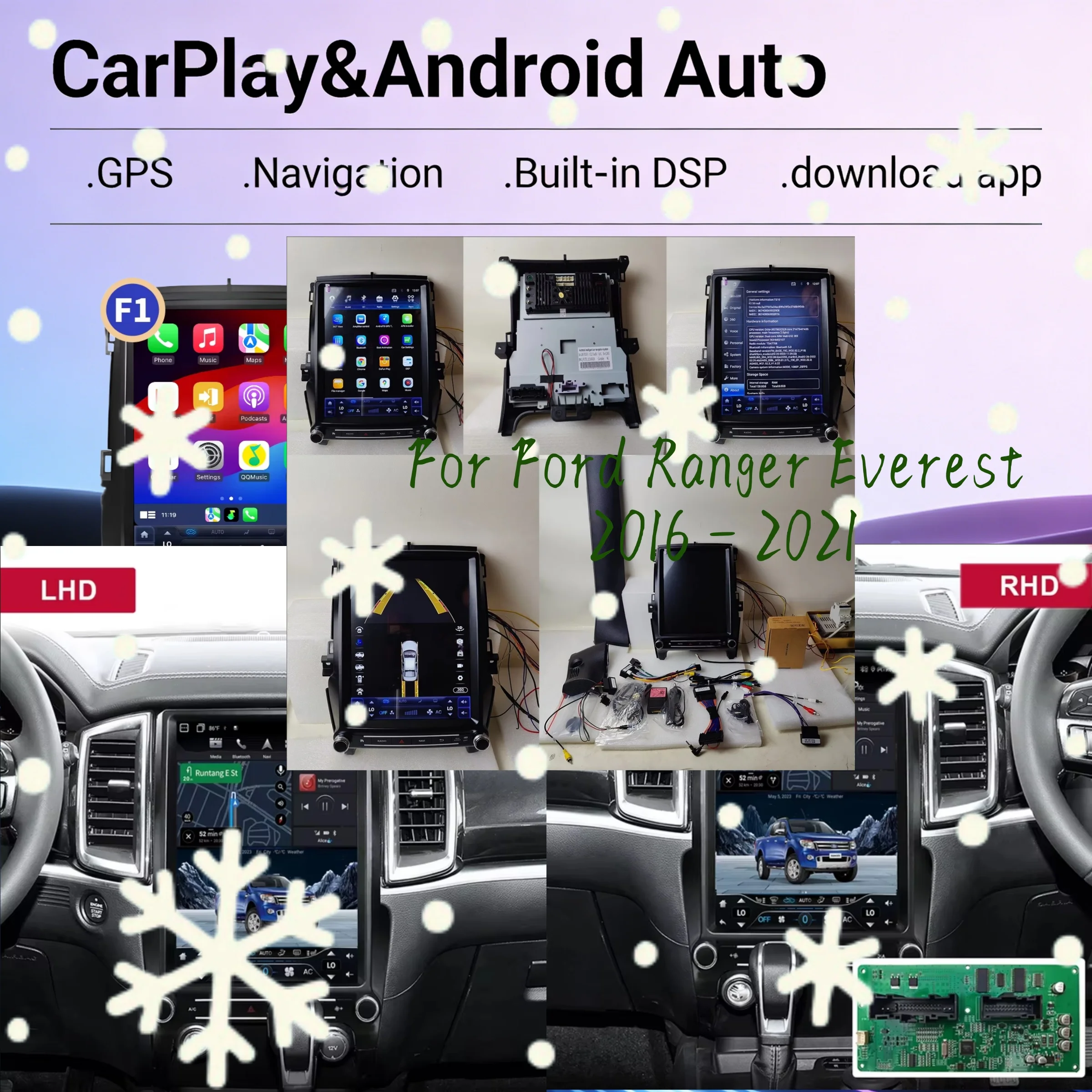 Touch screen Android 14 Car stereo FOR Ford Ranger Everest 2016-2021 Car Radio 12.1