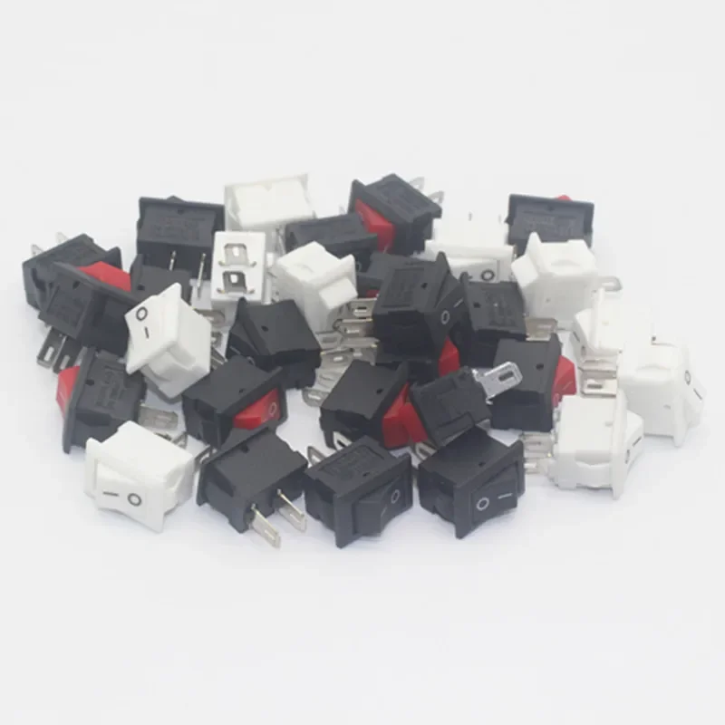 5Pcs Push Button Switch 10x15mm SPST 3Pin 3A 250V KCD11 Snap-in on/Off Mini Rocker Switch 10MM*15MM Black Red and White DIY