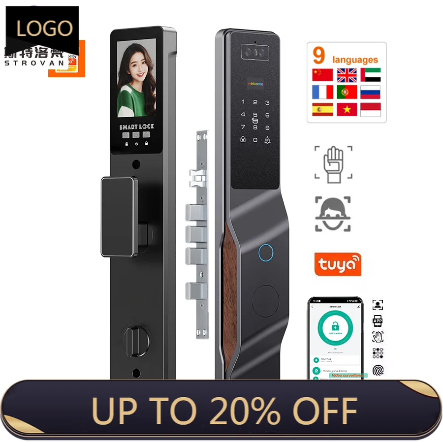 

STLF Tuya Automatic Biometric Wifi App Digital Home Security Door Lock Aluminum for Wood Door