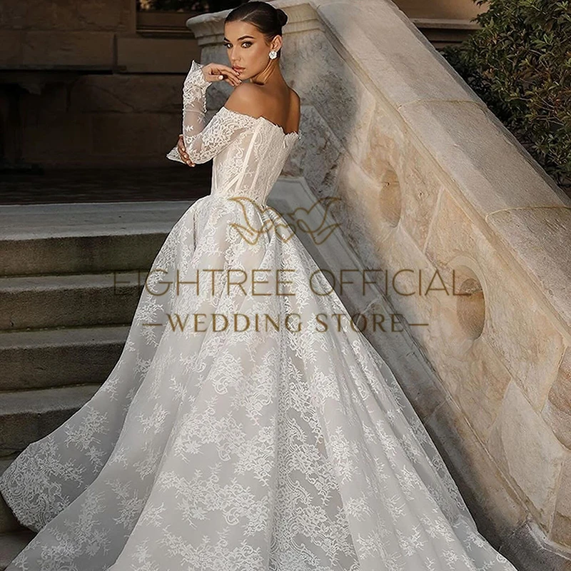 Abiti da sposa bianchi semplici di eigtree al largo della spalla abiti da sposa in pizzo a trapezio Boho Beach abito da ballo con pallina da sposa taglia personalizzata