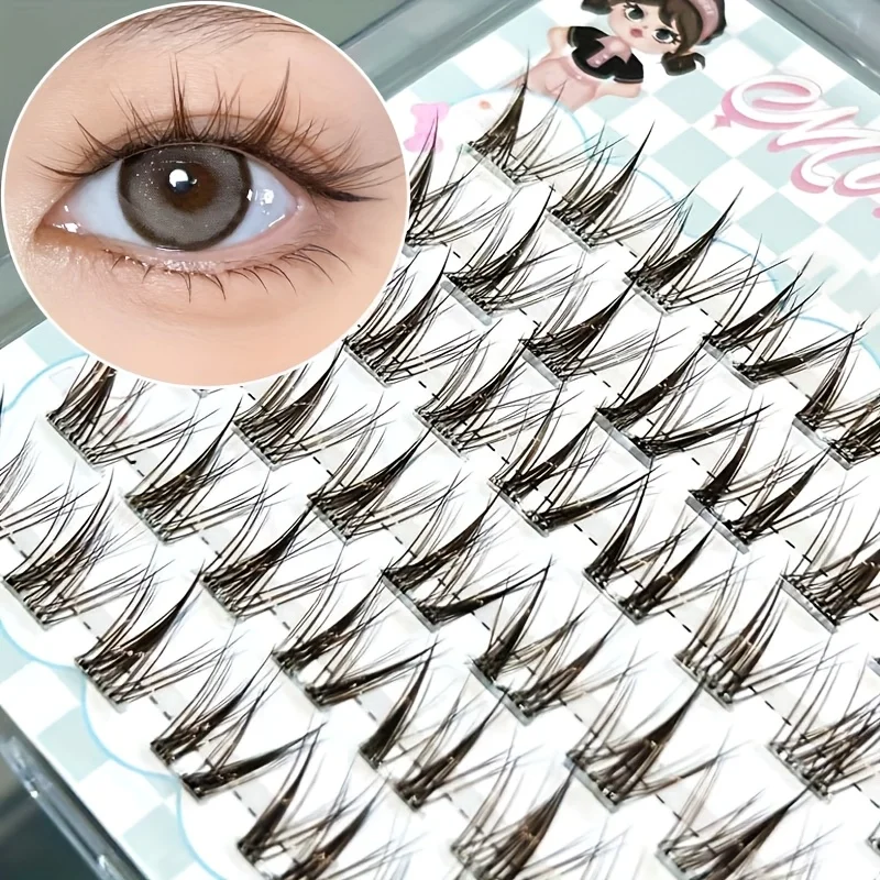 Mixiaohe Light Brown Glue Free Cluster Lashes 48 Pcs C Curl 10 13mm Self Adhesive Natural Cute Style