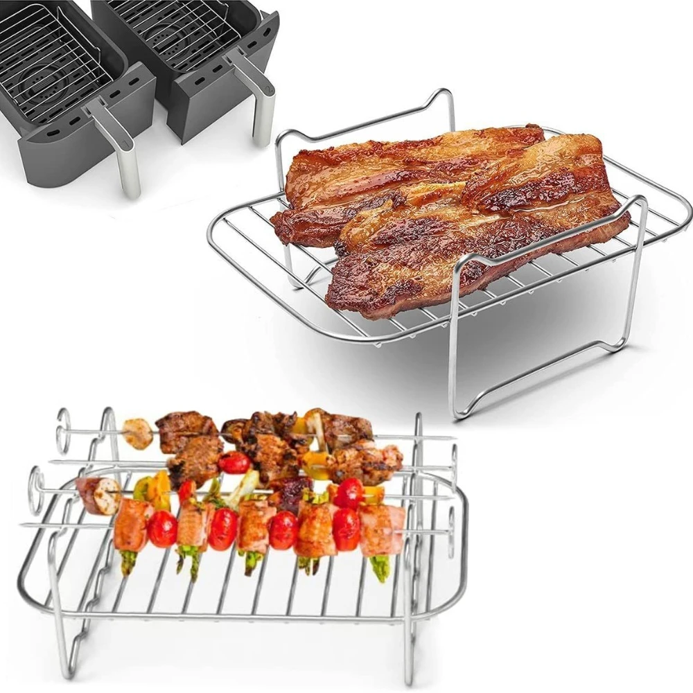 3-layers Air Fryer Rack Stackable Grid Grilling Rack Stainless Steel Anti-corrosion for Home Kitchen Oven Steamer Cooker Gadgets