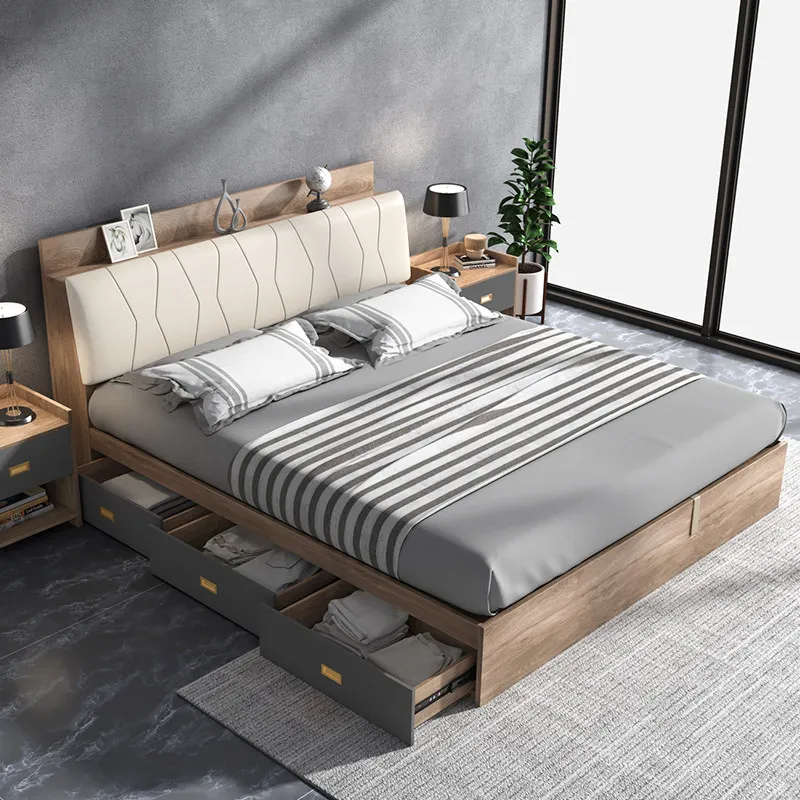 Grounded Accessories Bed Frames Decoration Double Household Double Bed Frames Bases Storage Wood Cama Matrimonio Furniture Home