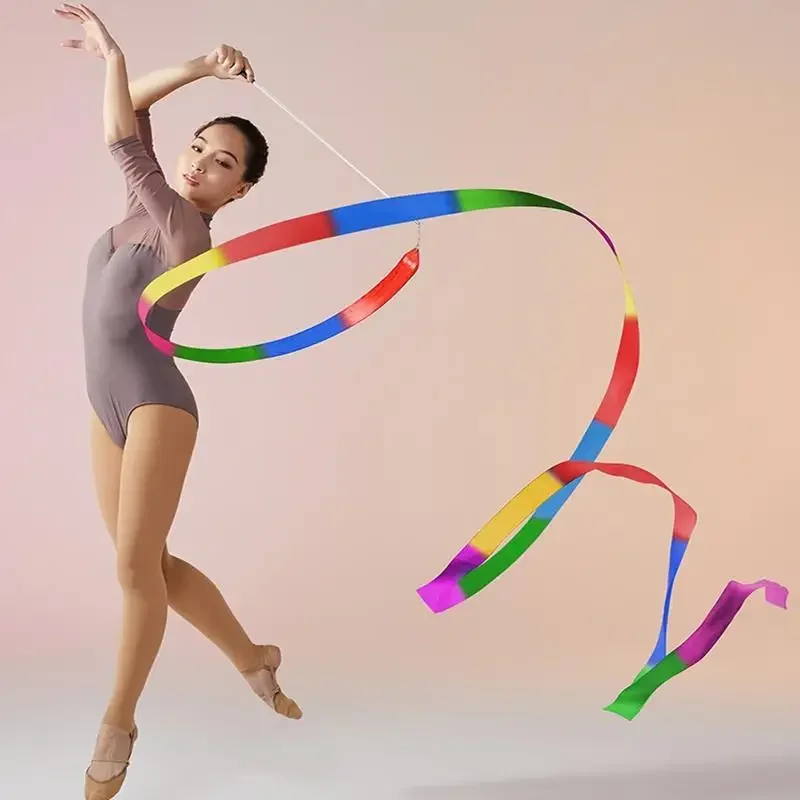 Kids 2M Gym Dance Ribbon Rhythmic Girls Gymnastics Ballet Streamer Children Baby Toys Twirling Rod Rainbow Stick Sports Training